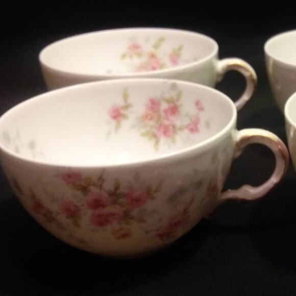 4 Antique Theodore Haviland France Floral Tea Cups - Picture 8 of 15